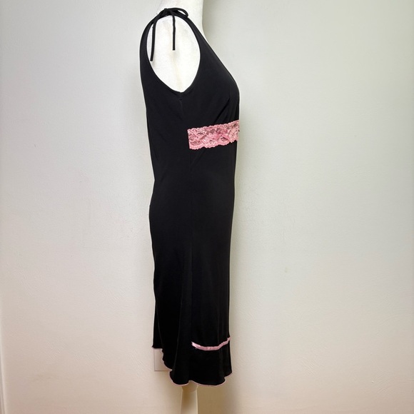 Vintage 90s Y2K Coquette Asymmetrical Babydoll Stretchy  Midi Dress Lace Bow S/M - Picture 9 of 16